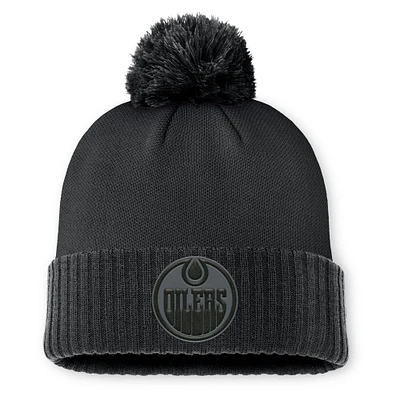 Men's Fanatics Black Edmonton Oilers Authentic Pro Road Cuffed Knit Hat with Pom