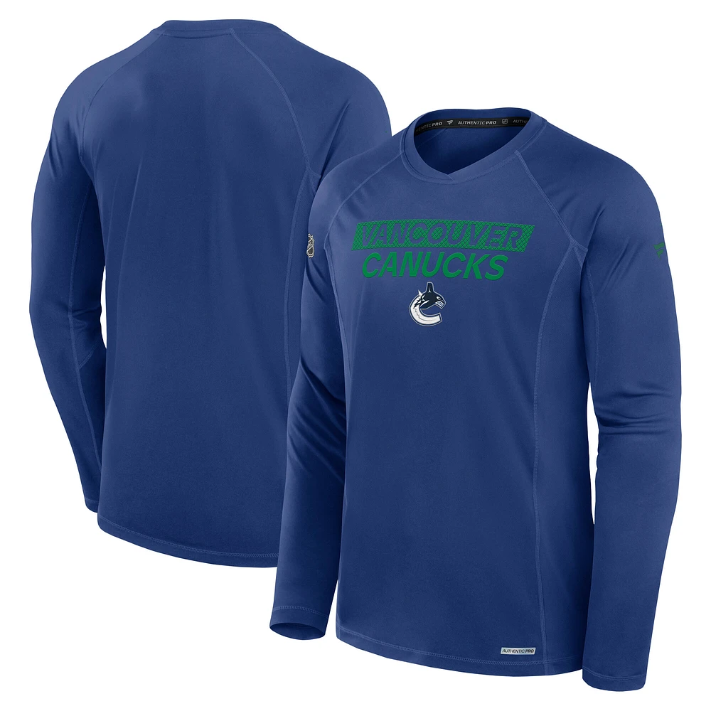 Men's Fanatics  Blue Vancouver Canucks Authentic Pro Rink Tech Long Sleeve T-Shirt