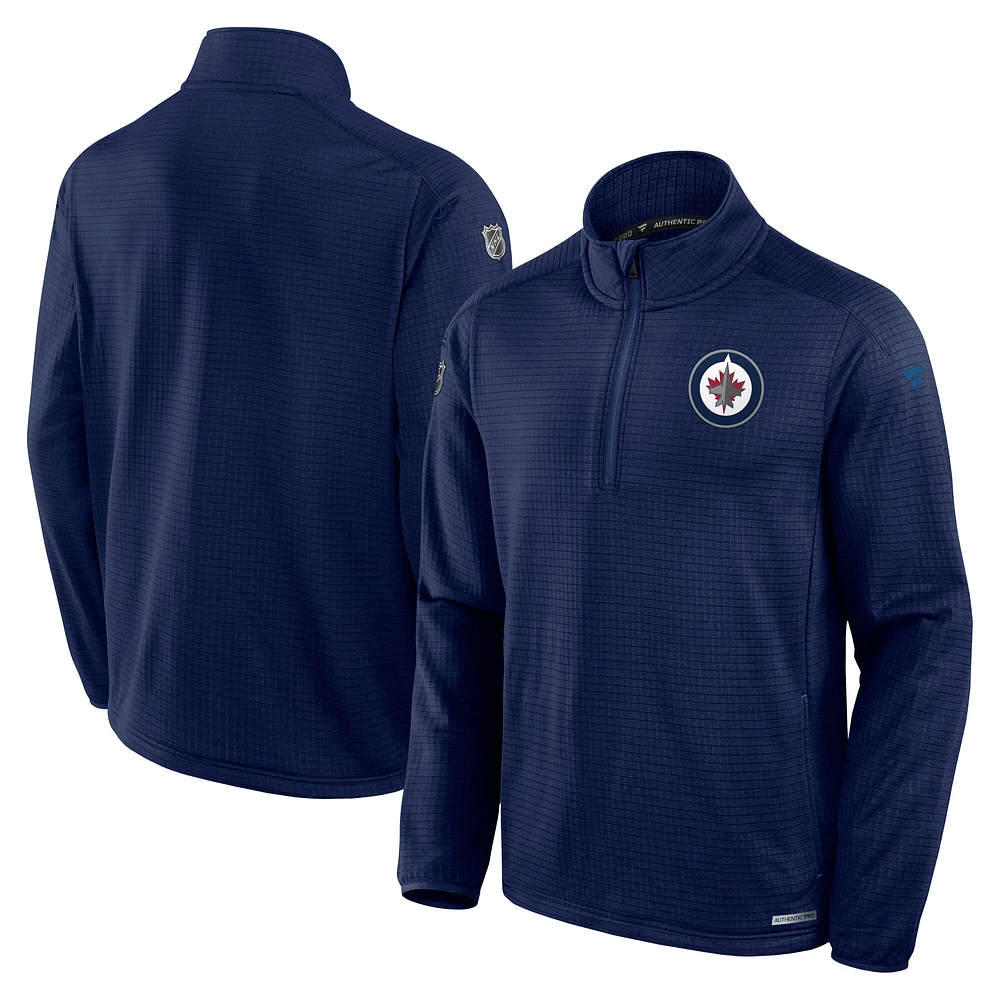 Men's Fanatics  Navy Winnipeg Jets Authentic Pro Rink Lightweight Quarter-Zip Sweatshirt