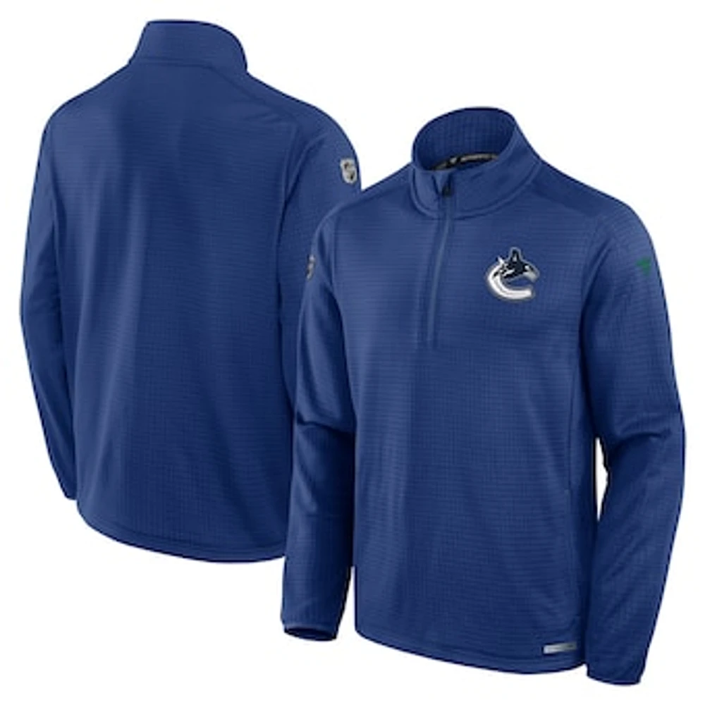 Men's Fanatics  Blue Vancouver Canucks Authentic Pro Rink Lightweight Quarter-Zip Sweatshirt