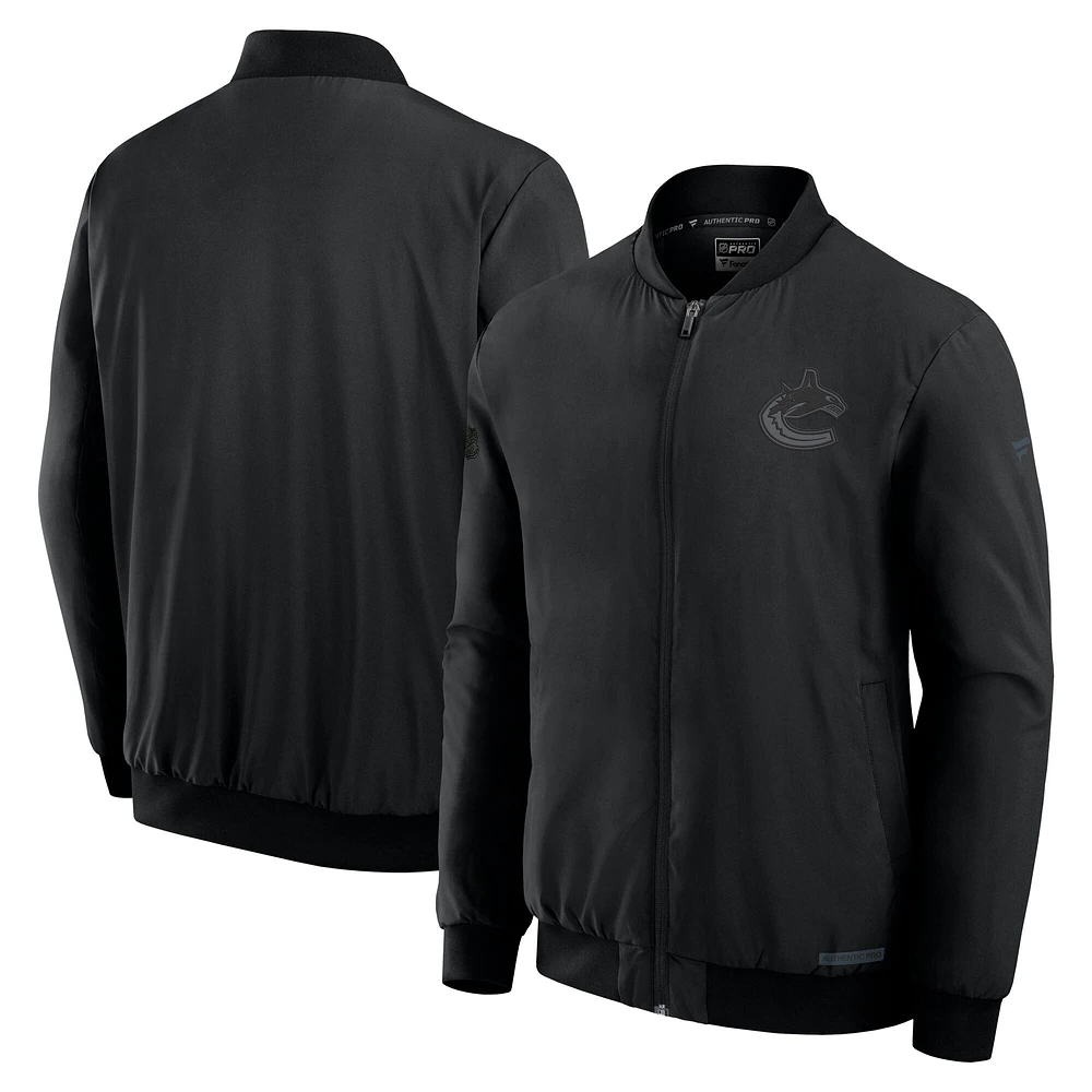 Men's Fanatics  Black Vancouver Canucks Authentic Pro Road Bomber Full-Zip Jacket