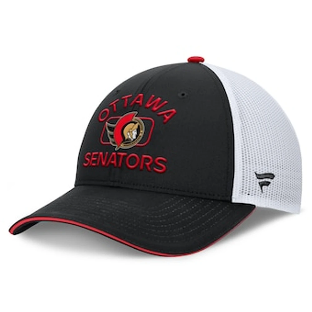 Men's Fanatics Black/White Ottawa Senators Authentic Pro Rink Meshback Structured Adjustable Hat