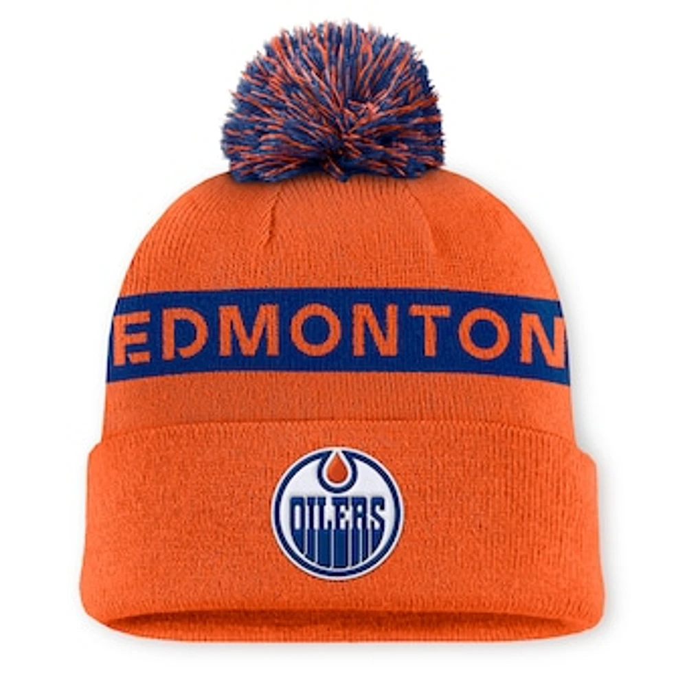 Women's Fanatics Orange Edmonton Oilers Authentic Pro Rink Cuffed Knit Hat with Pom