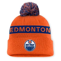 Women's Fanatics Orange Edmonton Oilers Authentic Pro Rink Cuffed Knit Hat with Pom