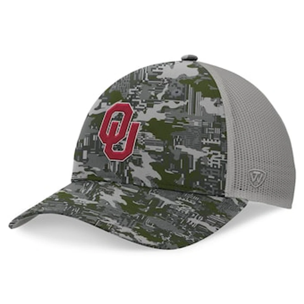 Men's Top of the World Gray Oklahoma Sooners OHT Military Appreciation Pledge Trucker Camo Adjustable Hat