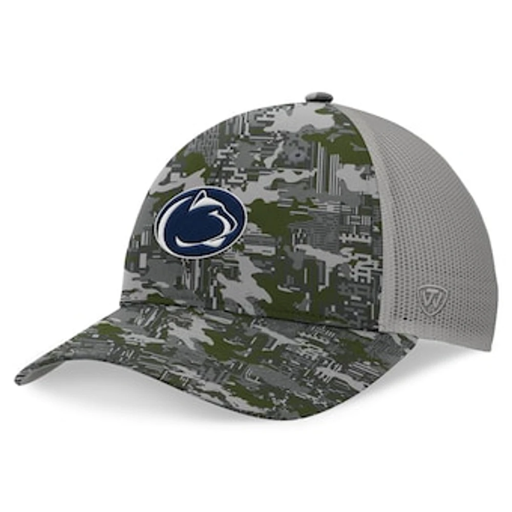 Men's Top of the World Gray Penn State Nittany Lions OHT Military Appreciation Pledge Trucker Camo Adjustable Hat