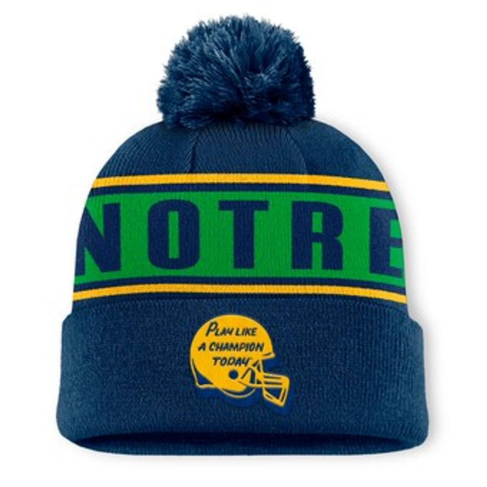 Men's Top of the World Navy Notre Dame Fighting Irish Slash Cuffed Knit Hat with Pom