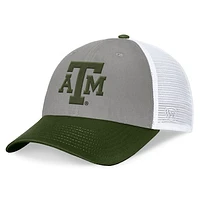 Men's Top of the World Gray/Green Texas A&M Aggies OHT Military Appreciation Badge Trucker Adjustable Hat