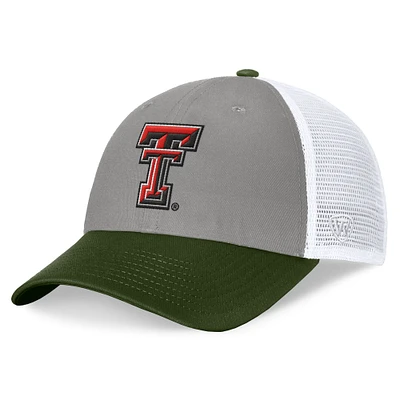 Men's Top of the World Gray/Green Texas Tech Red Raiders OHT Military Appreciation Badge Trucker Adjustable Hat