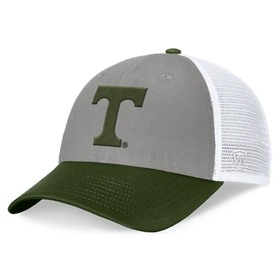 Men's Top of the World Gray/Green Tennessee Volunteers OHT Military Appreciation Badge Trucker Adjustable Hat