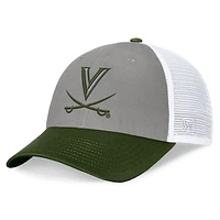 Men's Top of the World Gray/Green Virginia Cavaliers OHT Military Appreciation Badge Trucker Adjustable Hat