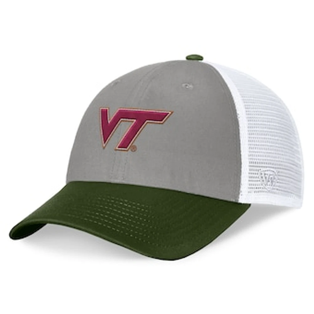 Men's Top of the World Gray/Green Virginia Tech Hokies OHT Military Appreciation Badge Trucker Adjustable Hat