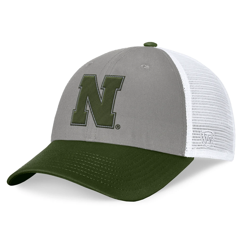 Men's Top of the World Gray/Green Nebraska Huskers OHT Military Appreciation Badge Trucker Adjustable Hat