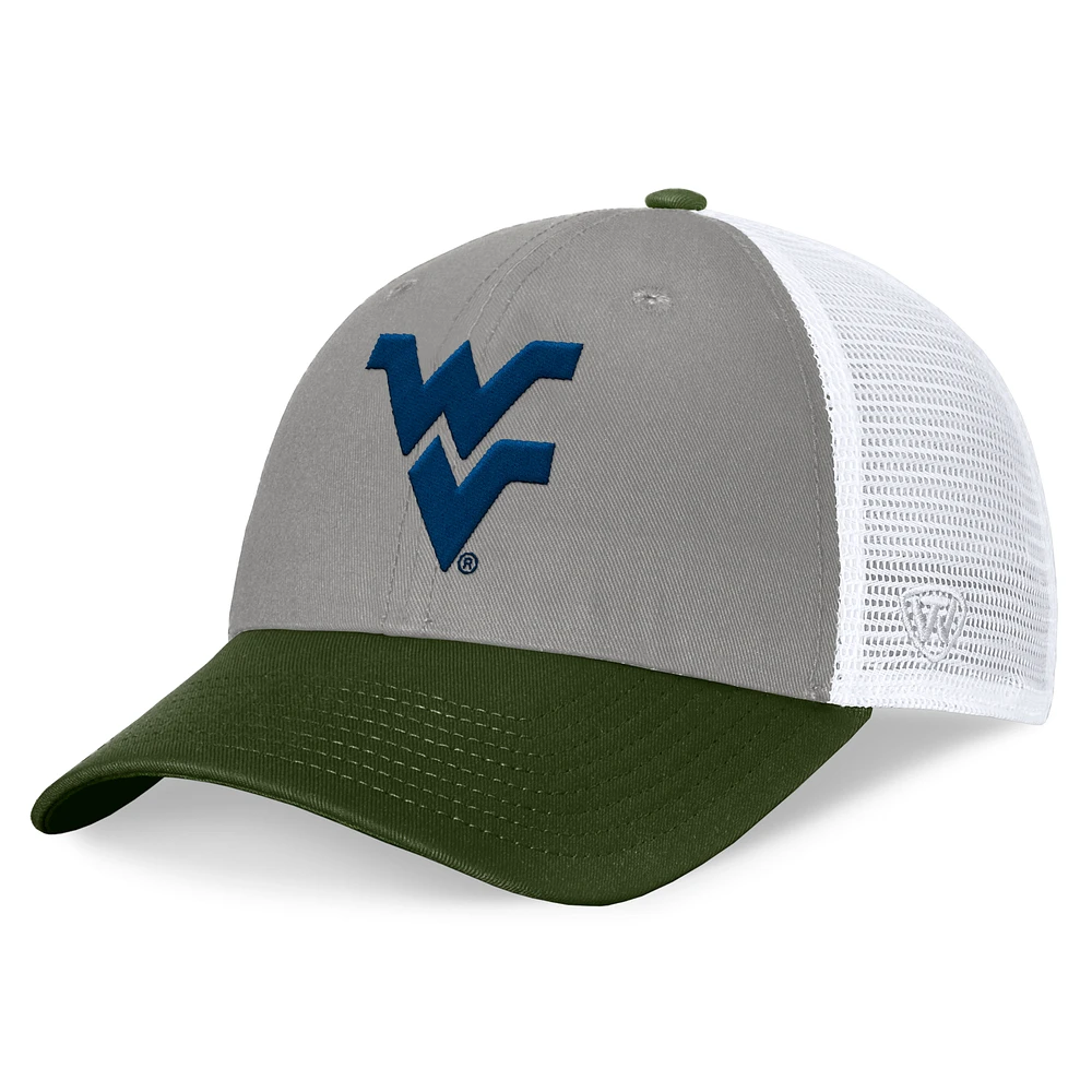 Men's Top of the World Gray/Green West Virginia Mountaineers OHT Military Appreciation Badge Trucker Adjustable Hat