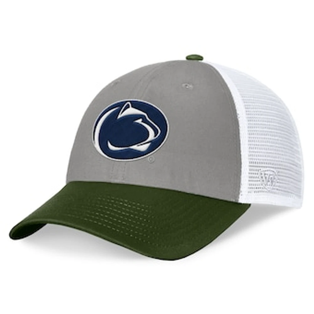 Men's Top of the World Gray/Green Penn State Nittany Lions OHT Military Appreciation Badge Trucker Adjustable Hat