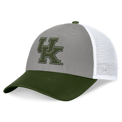 Men's Top of the World Gray/Green Kentucky Wildcats OHT Military Appreciation Badge Trucker Adjustable Hat