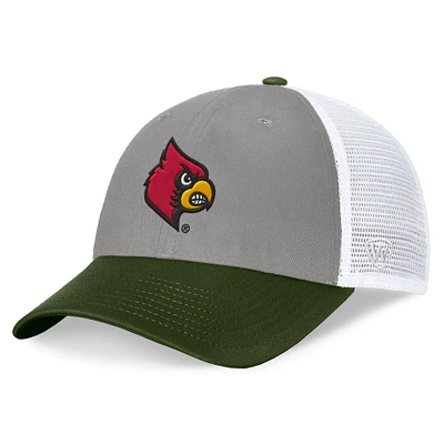 Men's Top of the World Gray/Green Louisville Cardinals OHT Military Appreciation Badge Trucker Adjustable Hat