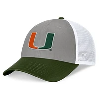 Men's Top of the World Gray/Green Miami Hurricanes OHT Military Appreciation Badge Trucker Adjustable Hat