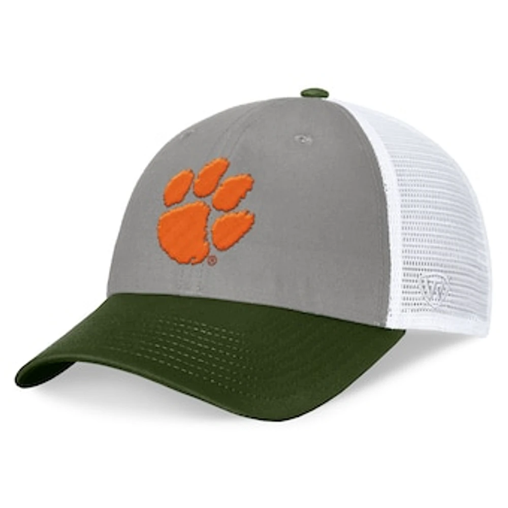 Men's Top of the World Gray/Green Clemson Tigers OHT Military Appreciation Badge Trucker Adjustable Hat