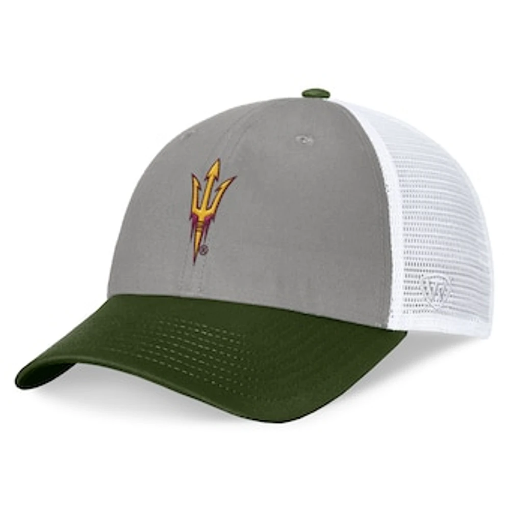 Men's Top of the World Gray/Green Arizona State Sun Devils OHT Military Appreciation Badge Trucker Adjustable Hat