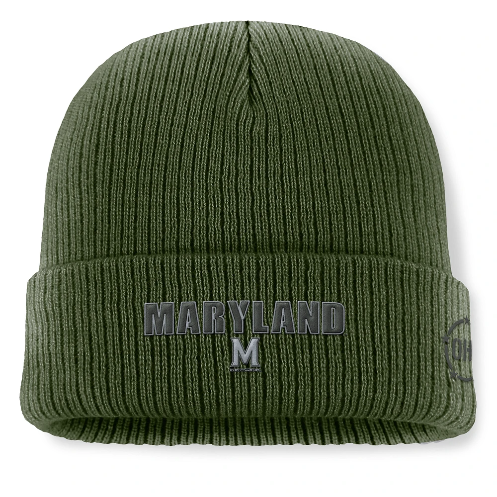 Men's Top of the World Green Maryland Terrapins OHT Military Appreciation Badge Cuffed Knit Hat