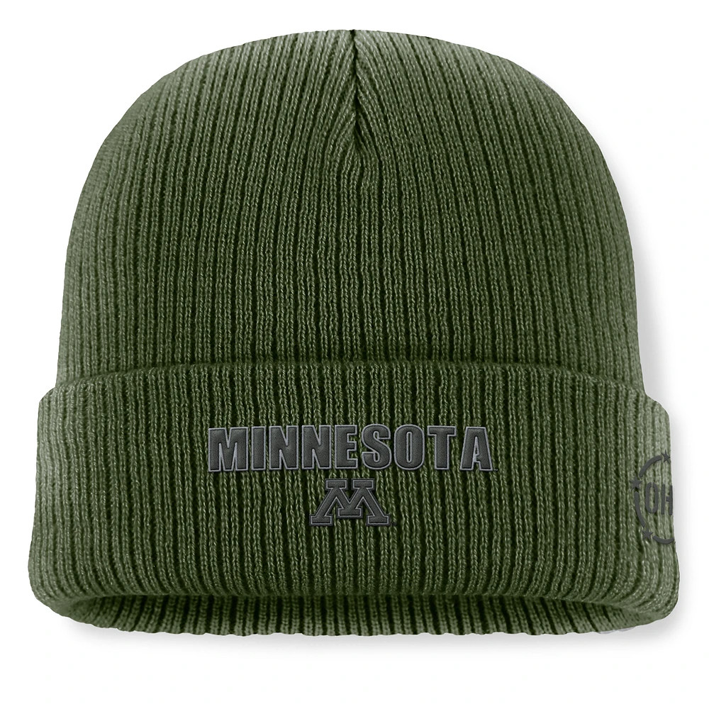 Men's Top of the World Green Minnesota Golden Gophers OHT Military Appreciation Badge Cuffed Knit Hat