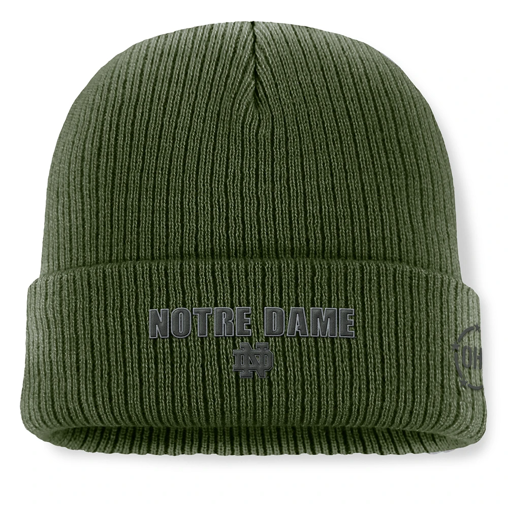 Men's Top of the World Green Notre Dame Fighting Irish OHT Military Appreciation Badge Cuffed Knit Hat