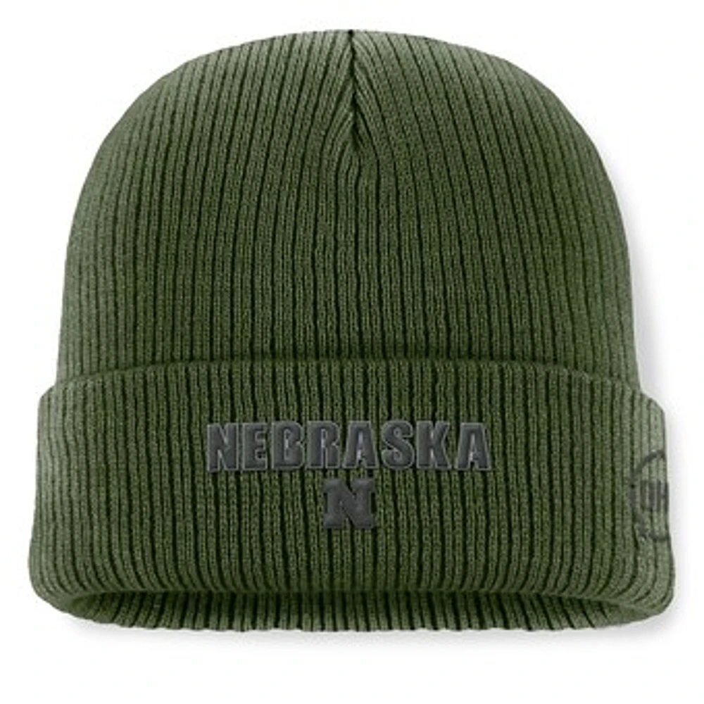 Men's Top of the World Green Nebraska Huskers OHT Military Appreciation Badge Cuffed Knit Hat