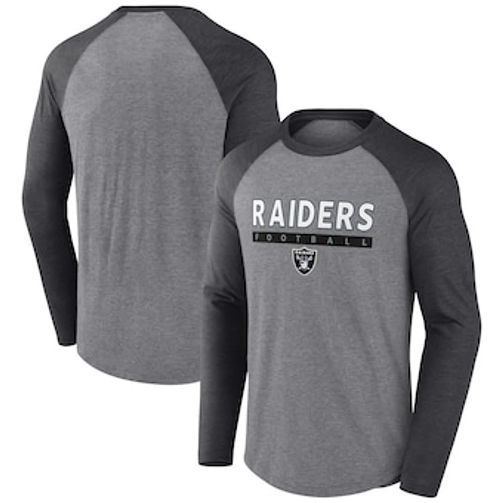 Men's Fanatics Heather Gray/Heather Charcoal Las Vegas Raiders Raglan Long Sleeve T-Shirt