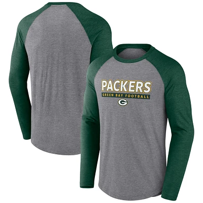 Men's Fanatics Heather Gray/Heather Green Bay Packers Raglan Long Sleeve T-Shirt