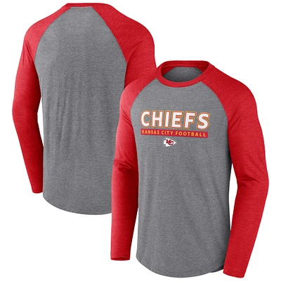 Men's Fanatics Heather Gray/Heather Red Kansas City Chiefs Raglan Long Sleeve T-Shirt