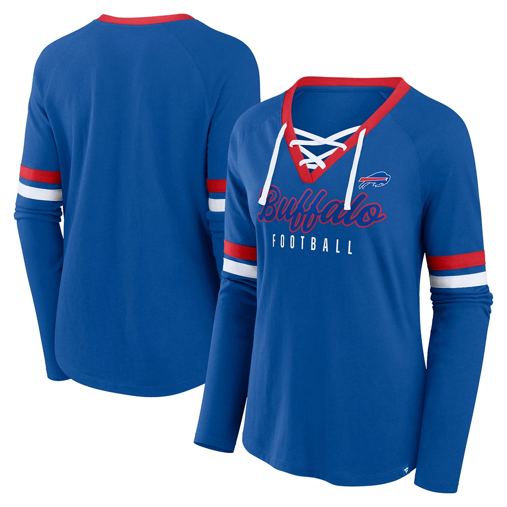 Women's Fanatics Royal Buffalo Bills Won and Done Lace-Up Raglan T-Shirt