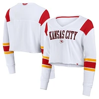 Women's Fanatics White Kansas City Chiefs Stretch Cropped Long Sleeve V-Neck T-Shirt