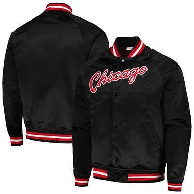 Men's Mitchell & Ness Black Chicago Bulls Hardwood Classics  Throwback Wordmark Raglan Full-Snap Jacket