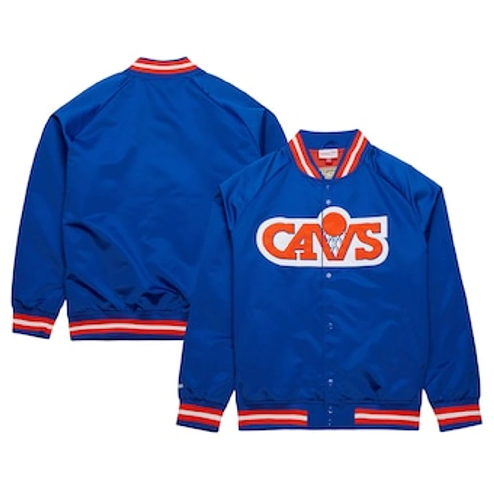 Men's Mitchell & Ness Blue Cleveland Cavaliers Hardwood Classics  Throwback Wordmark Raglan Full-Snap Jacket