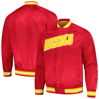 Men's Mitchell & Ness Red Houston Rockets Hardwood Classics  Throwback Wordmark Raglan Full-Snap Jacket