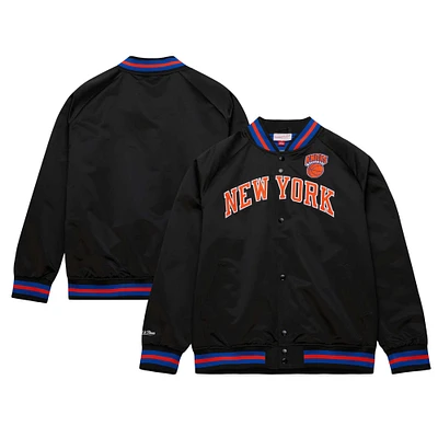 Men's Mitchell & Ness Black New York Knicks Hardwood Classics  Throwback Wordmark Raglan Full-Snap Jacket