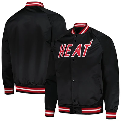 Men's Mitchell & Ness Black Miami Heat Hardwood Classics  Throwback Wordmark Raglan Full-Snap Jacket