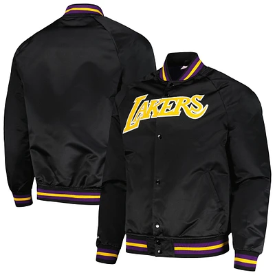 Men's Mitchell & Ness Black Los Angeles Lakers Hardwood Classics  Throwback Wordmark Raglan Full-Snap Jacket