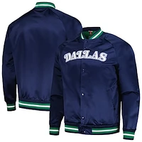 Men's Mitchell & Ness Navy Dallas Mavericks Hardwood Classics  Throwback Wordmark Raglan Full-Snap Jacket