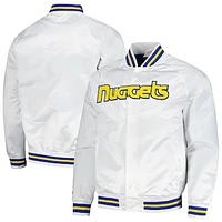 Men's Mitchell & Ness White Denver Nuggets Hardwood Classics  Throwback Wordmark Raglan Full-Snap Jacket