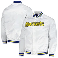 Men's Mitchell & Ness White Denver Nuggets Hardwood Classics  Throwback Wordmark Raglan Full-Snap Jacket