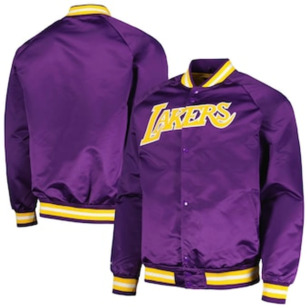 Men's Mitchell & Ness Purple Los Angeles Lakers Hardwood Classics  Throwback Wordmark Raglan Full-Snap Jacket