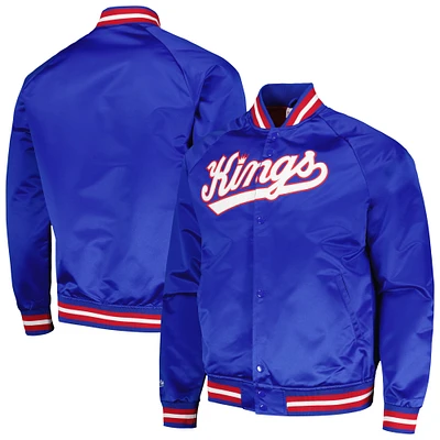 Men's Mitchell & Ness Blue Sacramento Kings Hardwood Classics  Throwback Wordmark Raglan Full-Snap Jacket