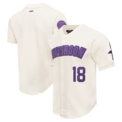 Men's Pro Standard Justin Jefferson Cream Minnesota Vikings Name & Number Triple Tonal Button-Up Baseball Jersey