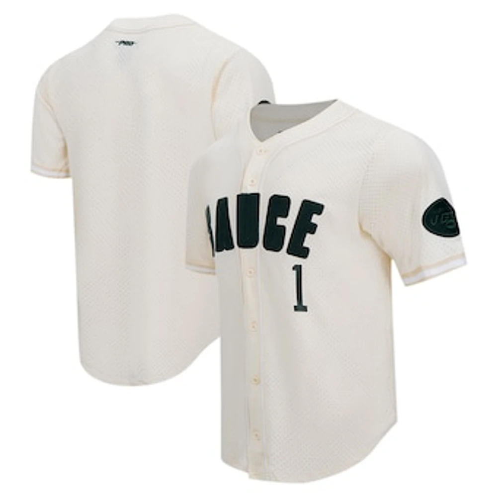 Men's Pro Standard Ahmad Sauce Gardner Cream New York Jets Name & Number Triple Tonal Button-Up Baseball Jersey