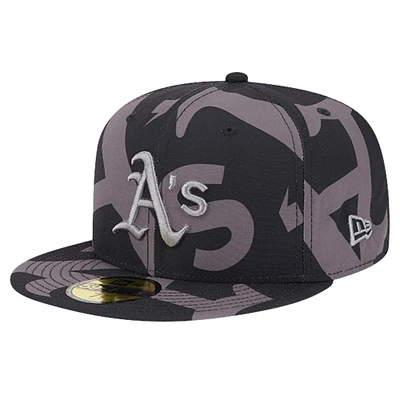 Men's New Era Black Athletics Logo Fracture 59FIFTY Fitted Hat