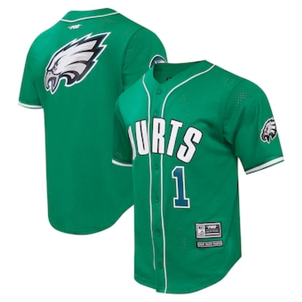 Men's Pro Standard Jalen Hurts Kelly Green Philadelphia Eagles Mesh Button-Up Baseball Jersey