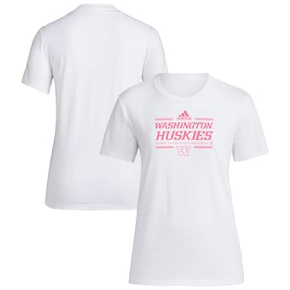 Women's adidas White Washington Huskies 2024 Breast Cancer Awareness Pregame T-Shirt