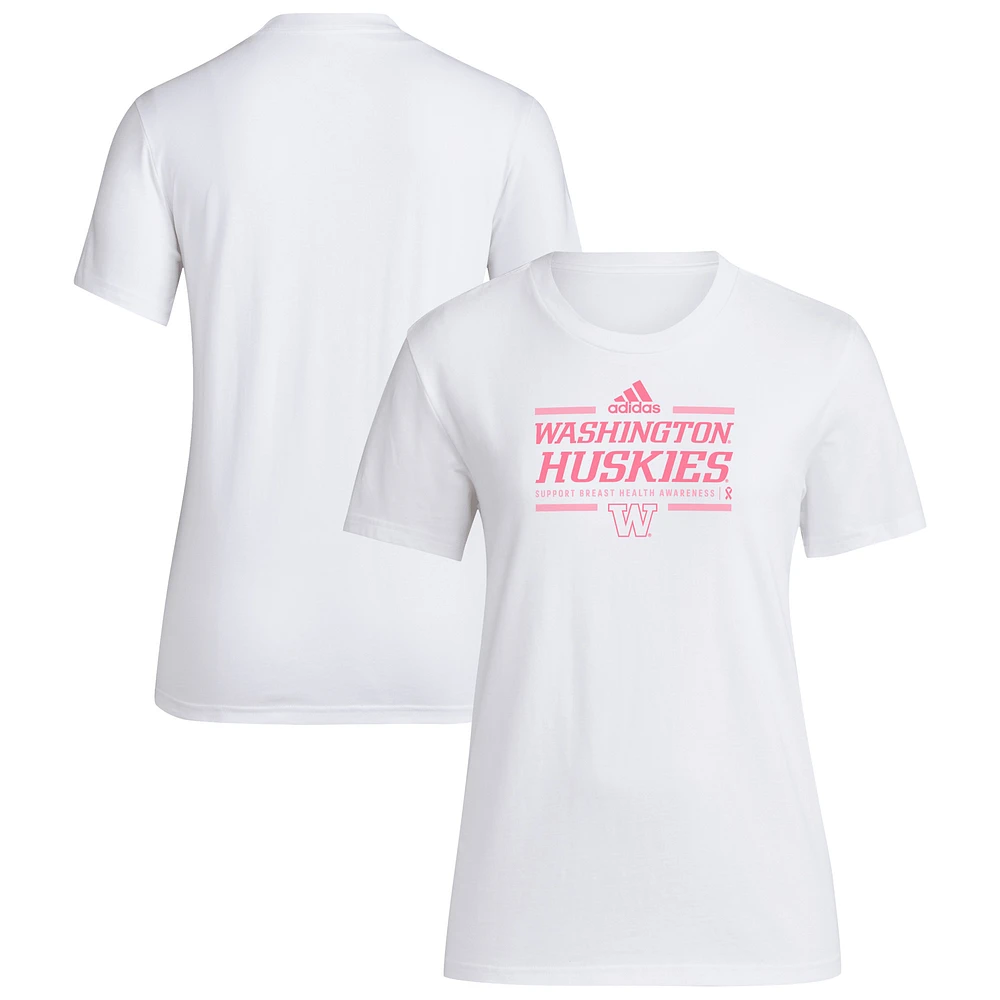 Women's adidas White Washington Huskies 2024 Breast Cancer Awareness Pregame T-Shirt